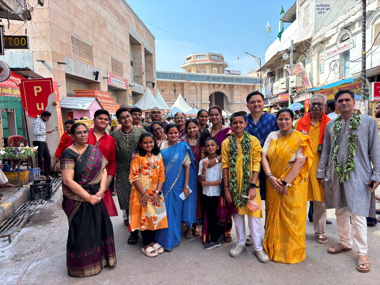 Pilgrims gathered together near Kashi Vishwanath Dham in Varanasi